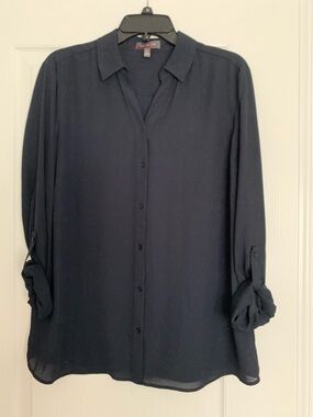 The Limited Navy Button-Front Blouse